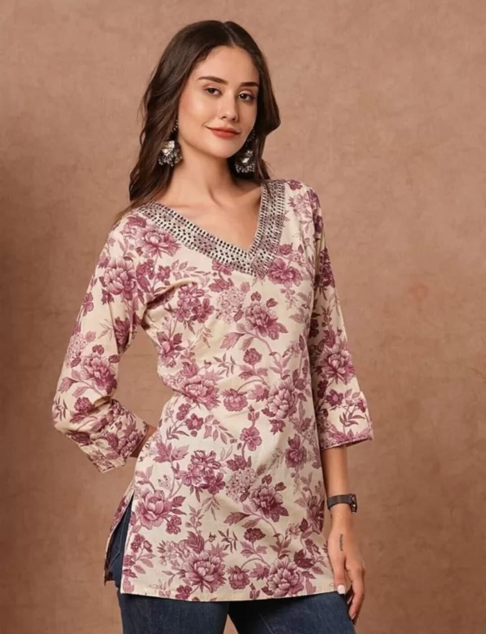 Women's Floral Printed Short Kurti