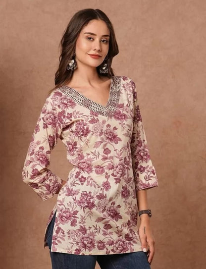 Women's Floral Printed Short Kurti