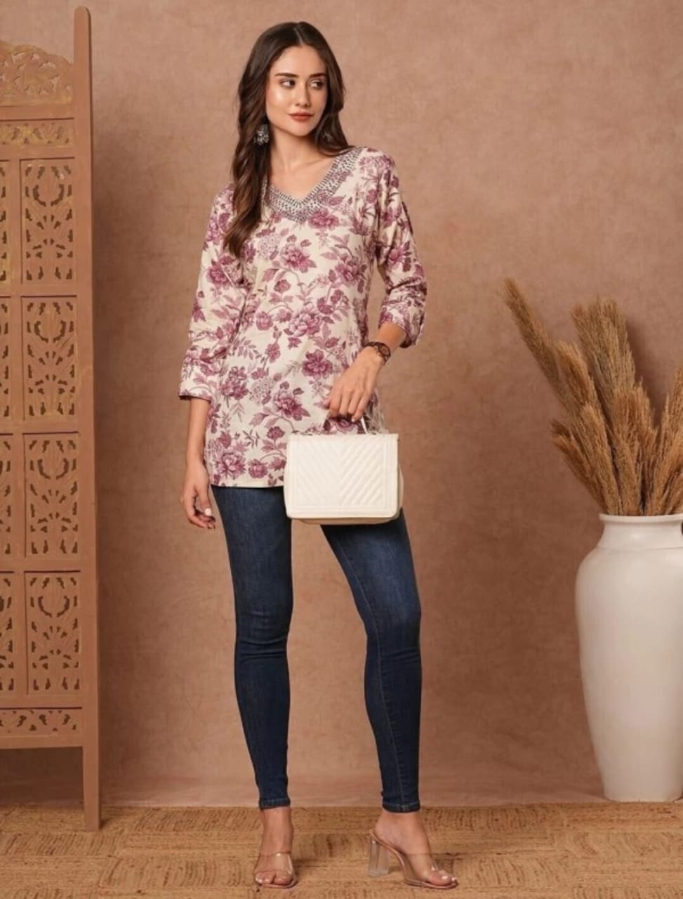 Women's Floral Printed Short Kurti