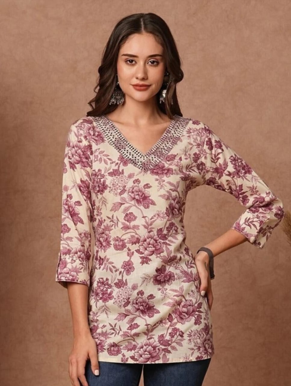 Women's Floral Printed Short Kurti