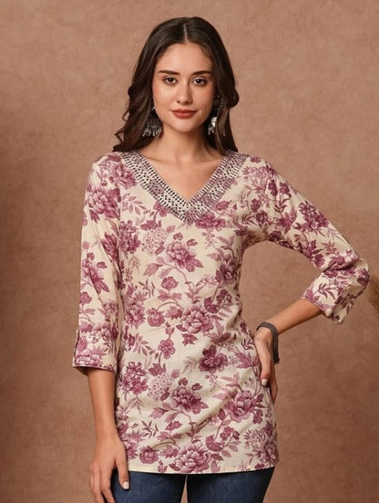 Women's Floral Printed Short Kurti