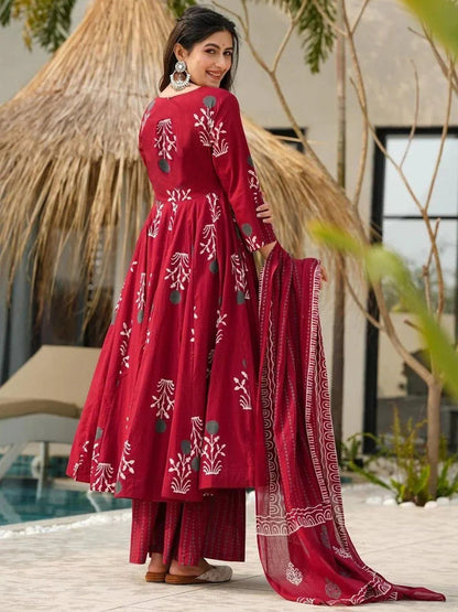 Women's Printed Anarkali Kurta Set with Dupatta Set