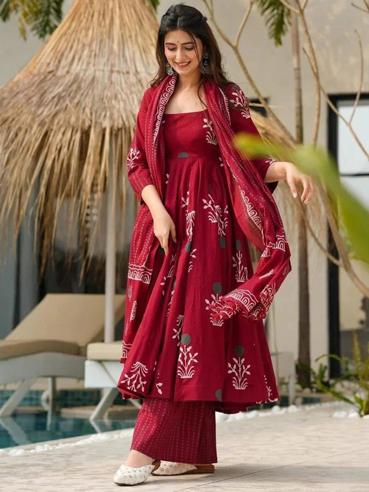 Women's Printed Anarkali Kurta Set with Dupatta Set