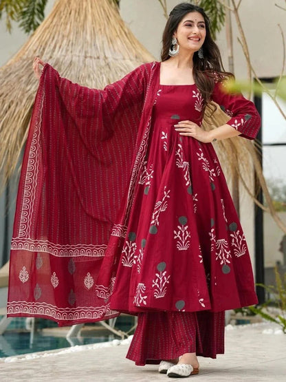Women's Printed Anarkali Kurta Set with Dupatta Set