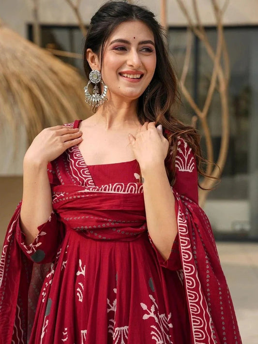 Women's Printed Anarkali Kurta Set with Dupatta Set