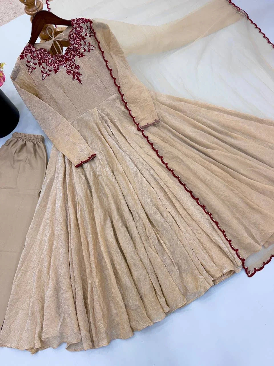 Embroidered Floor-Length Anarkali Gown Set with Dupatta