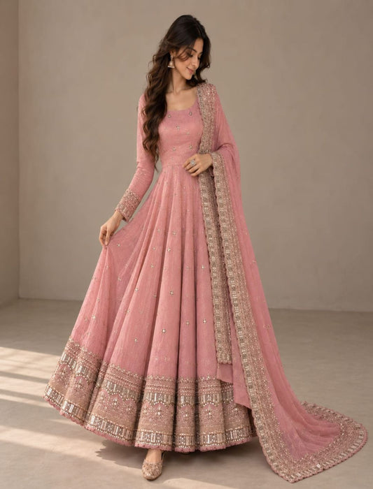 Premium Fandy Silk Embroidered Anarkali Set with Dupatta