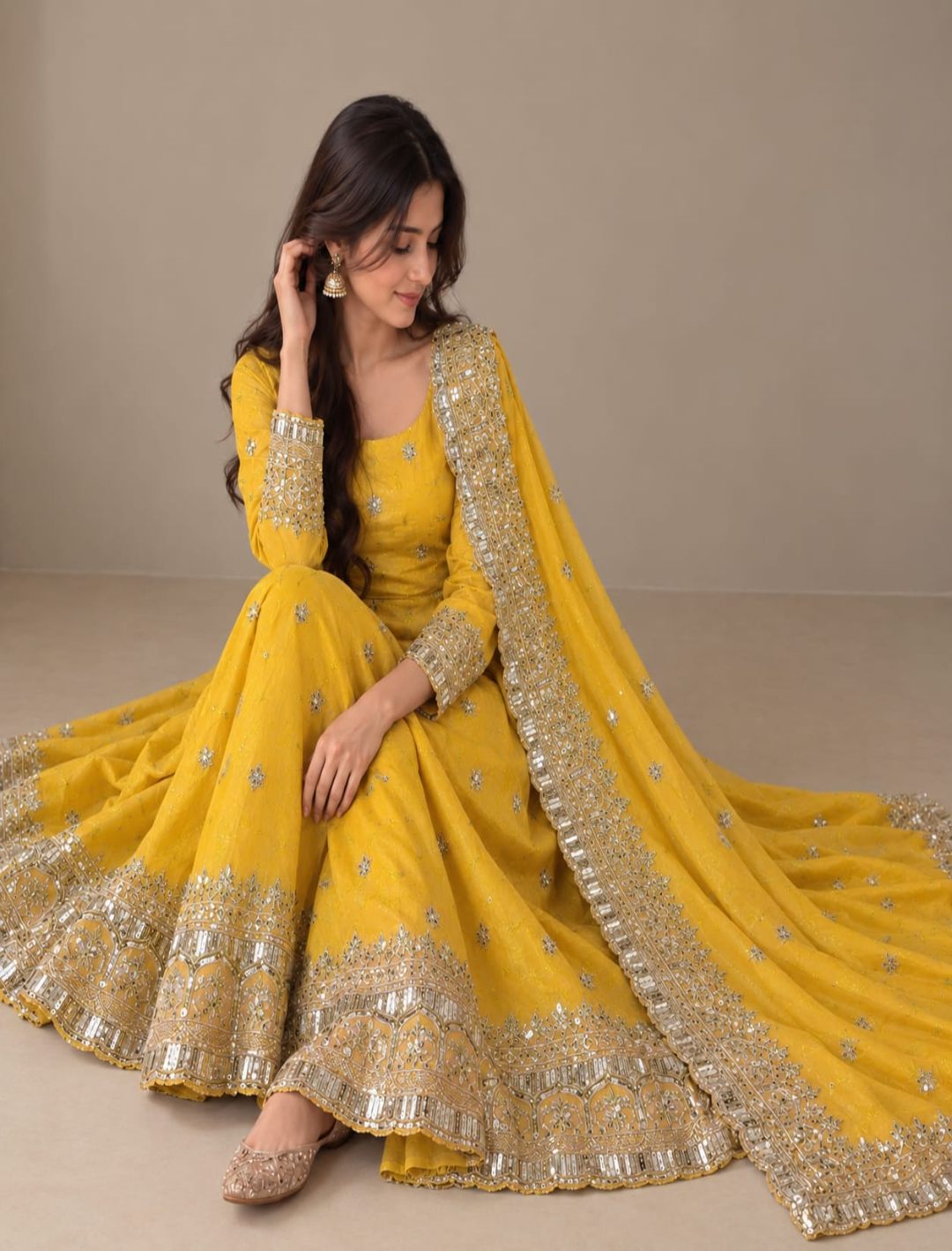 Premium Fandy Silk Embroidered Anarkali Set with Dupatta
