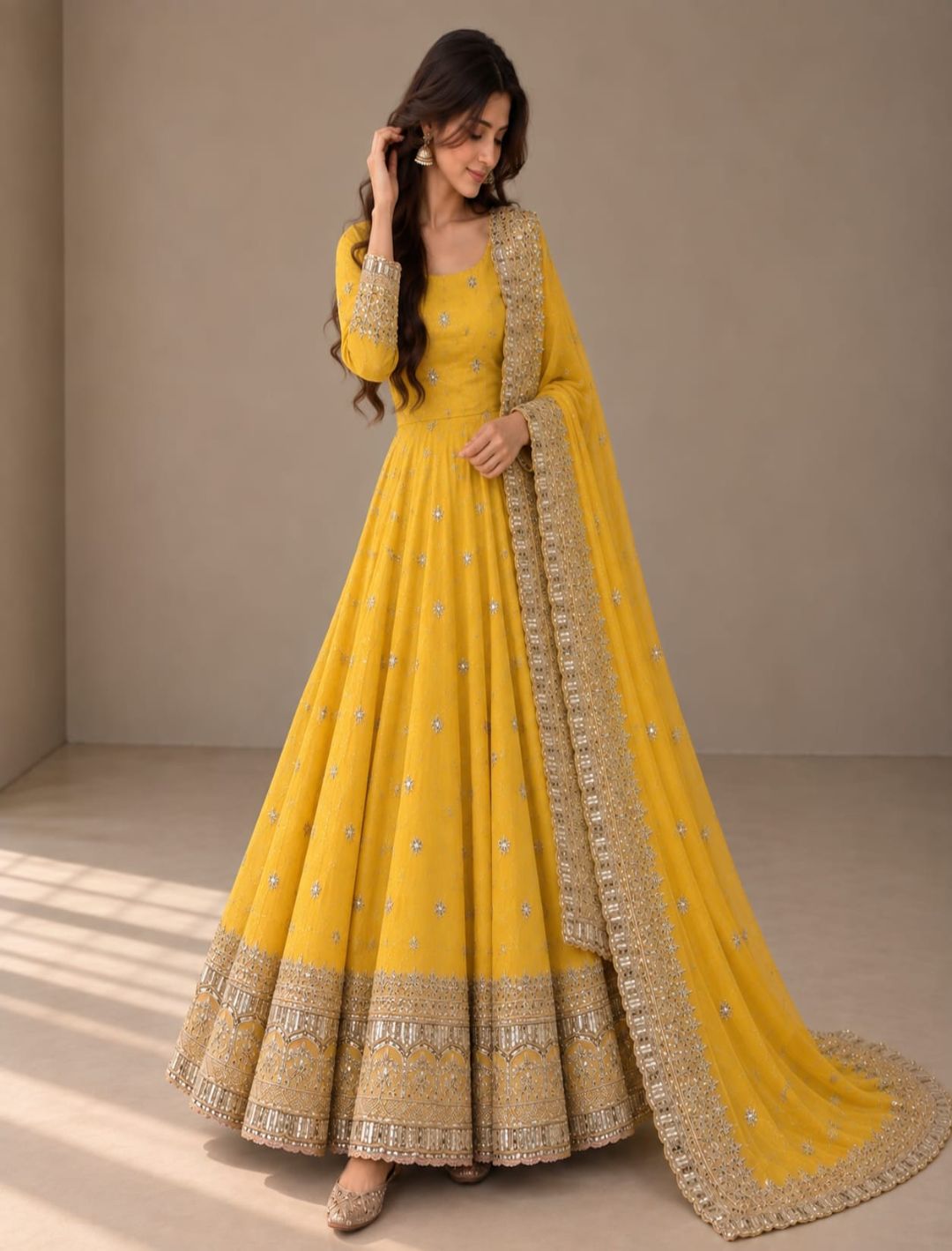 Premium Fandy Silk Embroidered Anarkali Set with Dupatta