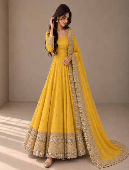 Premium Fandy Silk Embroidered Anarkali Set with Dupatta