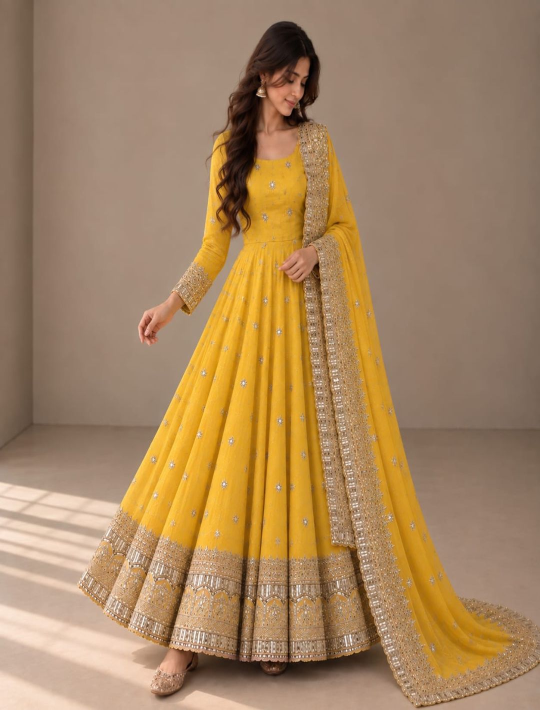 Premium Fandy Silk Embroidered Anarkali Set with Dupatta