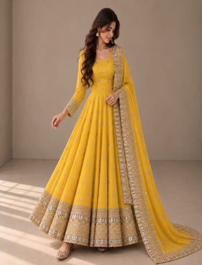 Premium Fandy Silk Embroidered Anarkali Set with Dupatta