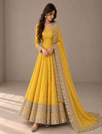 Premium Fandy Silk Embroidered Anarkali Set with Dupatta