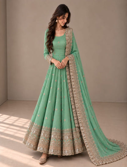Premium Fandy Silk Embroidered Anarkali Set with Dupatta