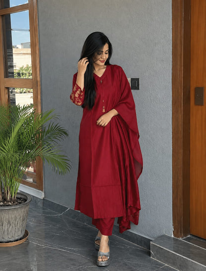 Premium Viscose Embroidered Anarkali Kurta Trouser Set with Dupatta