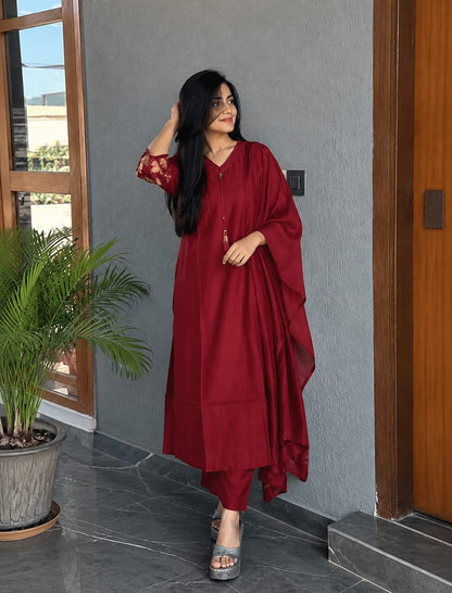 Premium Viscose Embroidered Anarkali Kurta Trouser Set with Dupatta
