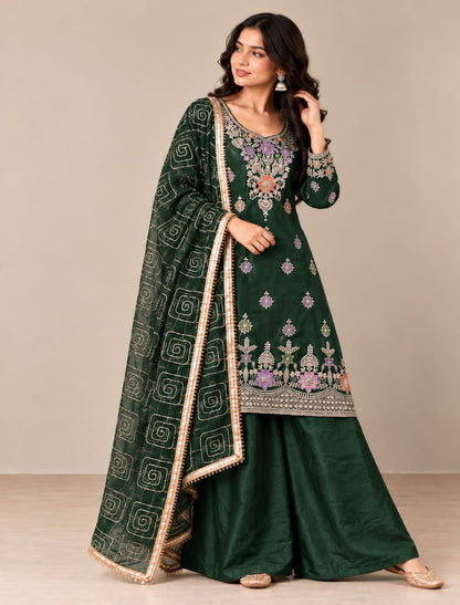 Premium Threadwork Kurta Palazzo Set with Dupatta