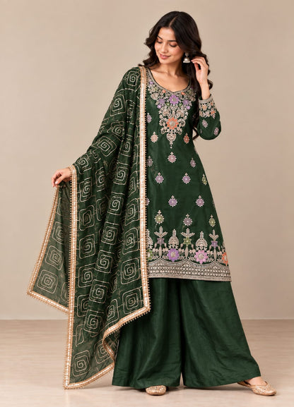 Premium Threadwork Kurta Palazzo Set with Dupatta