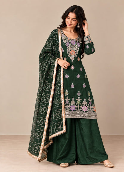 Premium Threadwork Kurta Palazzo Set with Dupatta