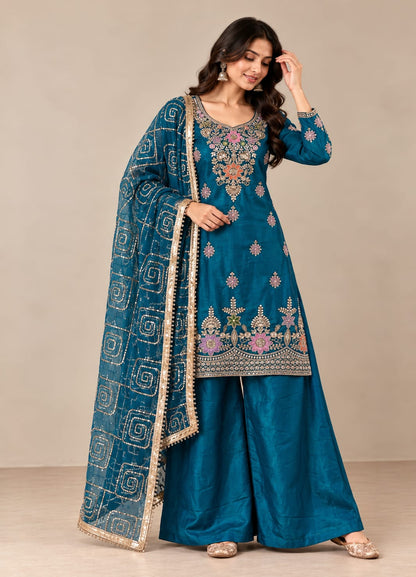Premium Threadwork Kurta Palazzo Set with Dupatta