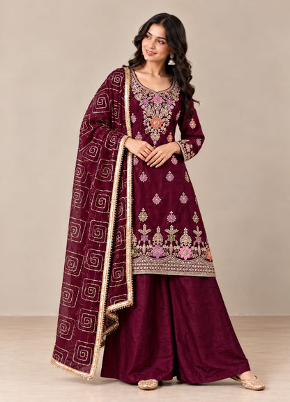 Premium Threadwork Kurta Palazzo Set with Dupatta