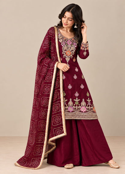 Premium Threadwork Kurta Palazzo Set with Dupatta