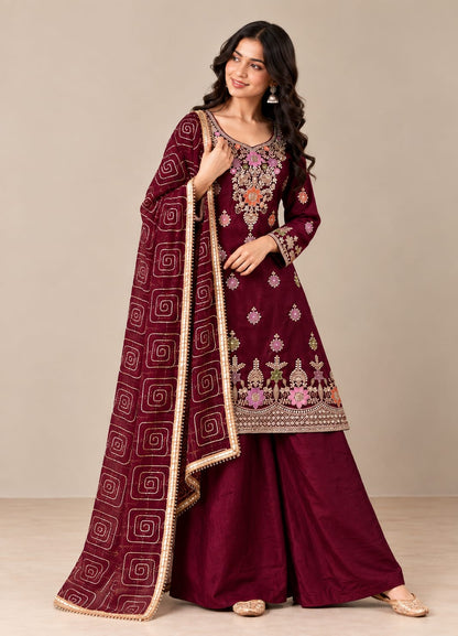 Premium Threadwork Kurta Palazzo Set with Dupatta