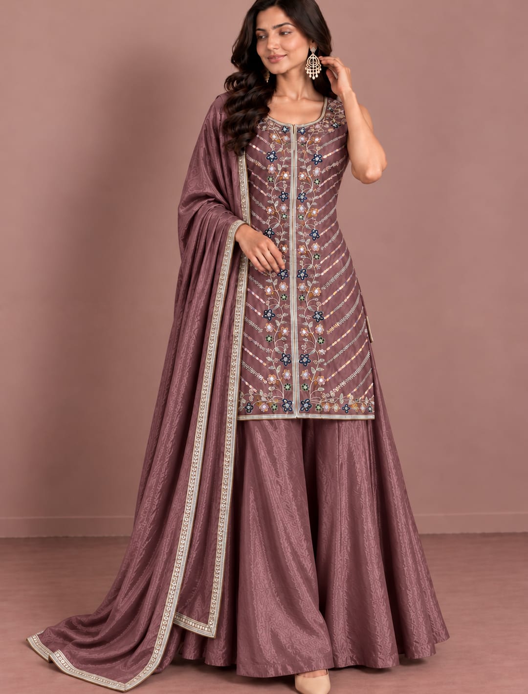 Premium Embroidered Kurta with Flared Palazzo & Dupatta