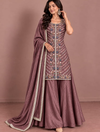 Premium Embroidered Kurta with Flared Palazzo & Dupatta