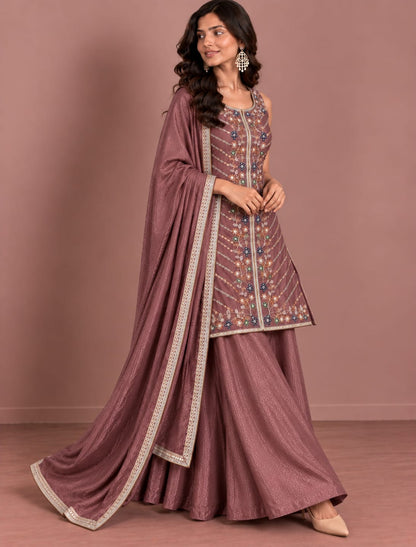Premium Embroidered Kurta with Flared Palazzo & Dupatta