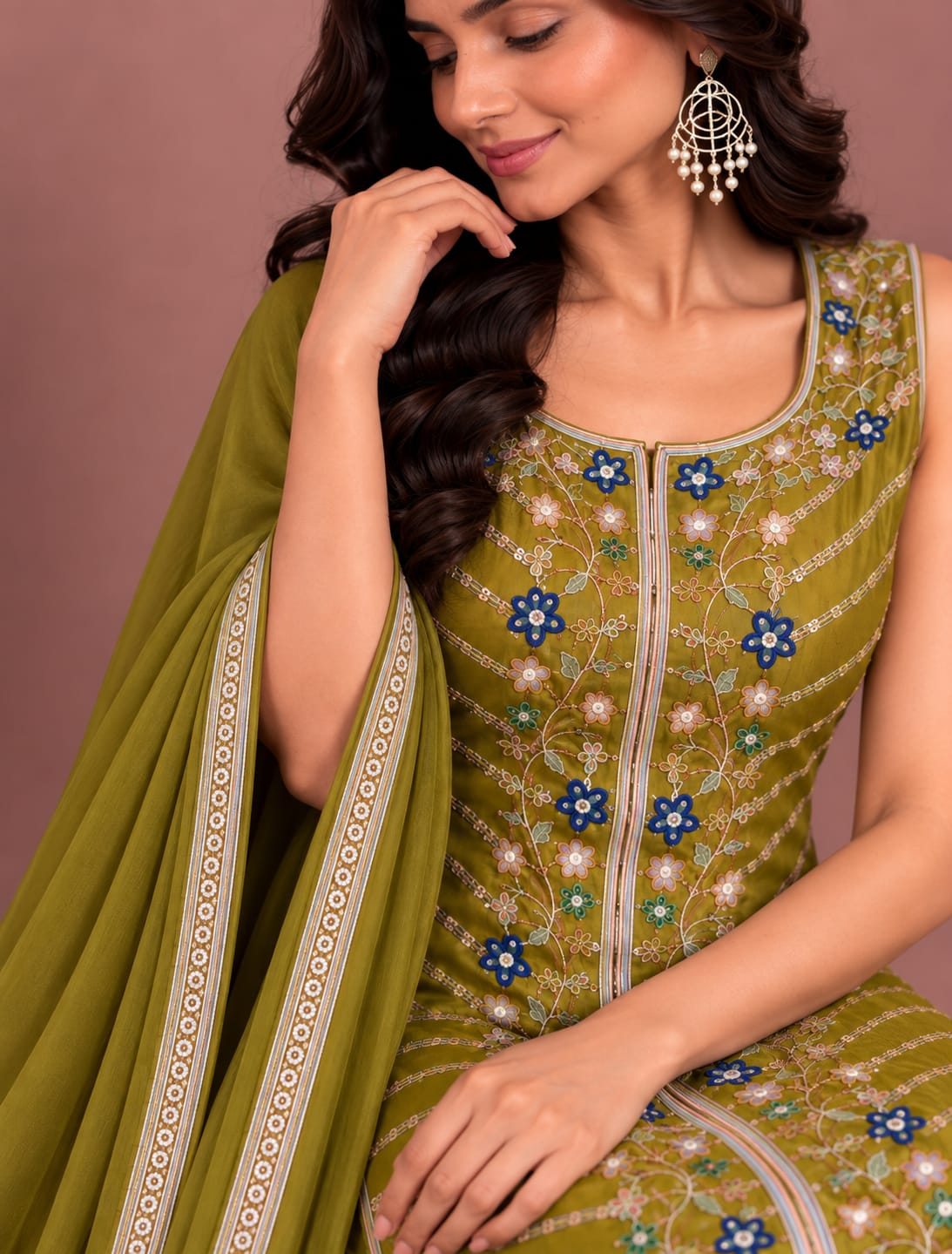 Premium Embroidered Kurta with Flared Palazzo & Dupatta