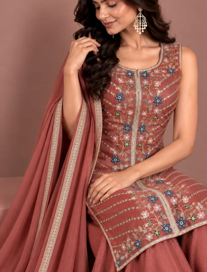 Premium Embroidered Kurta with Flared Palazzo & Dupatta