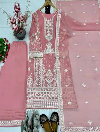 Premium Heavy Embroidered Georgette Kurta Palazzo Set with Dupatta