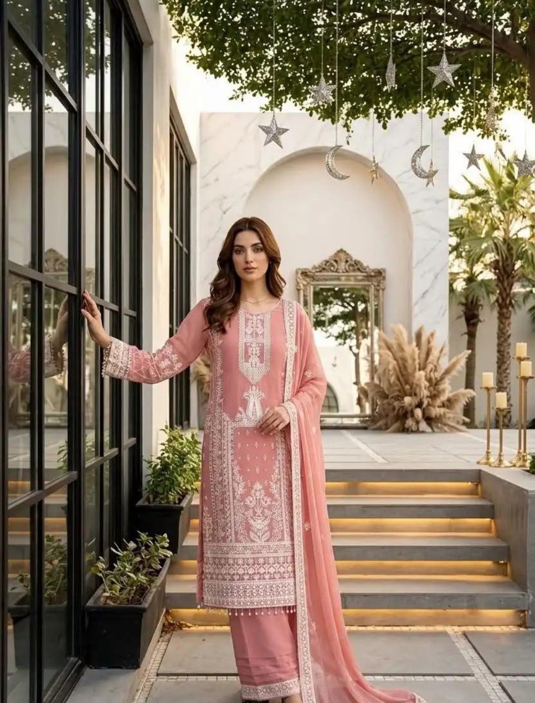 Premium Heavy Embroidered Georgette Kurta Palazzo Set with Dupatta