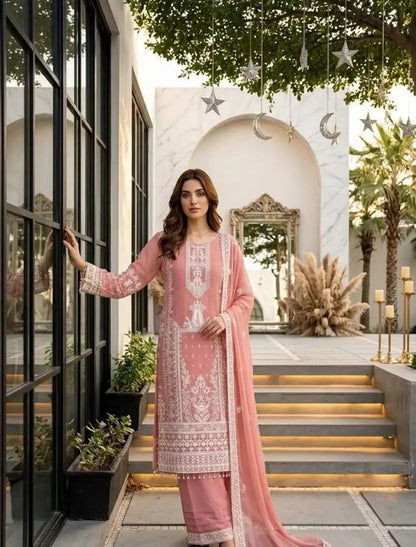Premium Heavy Embroidered Georgette Kurta Palazzo Set with Dupatta