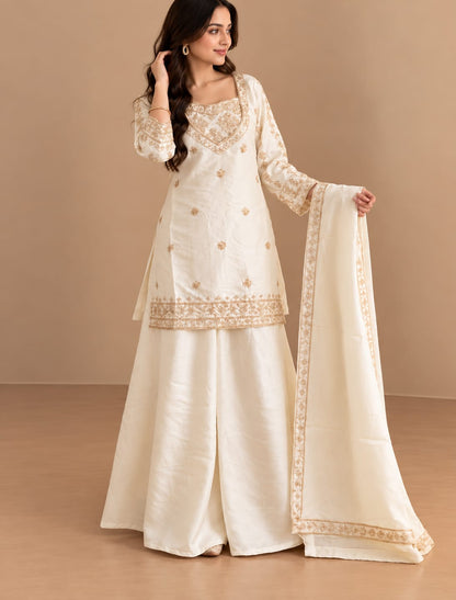 Noor Heritage Embroidered 4-Piece Palazzo Set with Dupatta