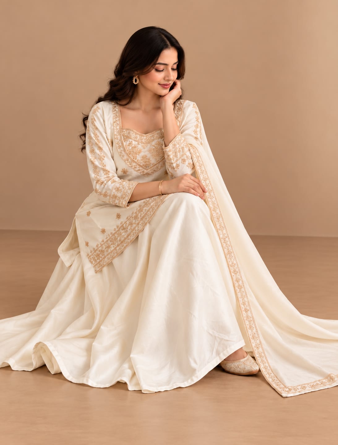 Noor Heritage Embroidered 4-Piece Palazzo Set with Dupatta