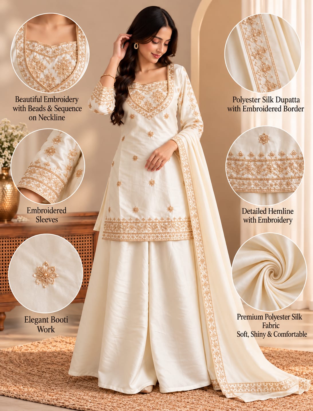 Noor Heritage Embroidered 4-Piece Palazzo Set with Dupatta