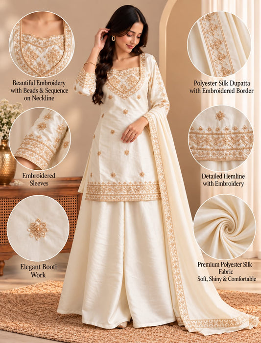 Noor Heritage Embroidered 4-Piece Palazzo Set with Dupatta