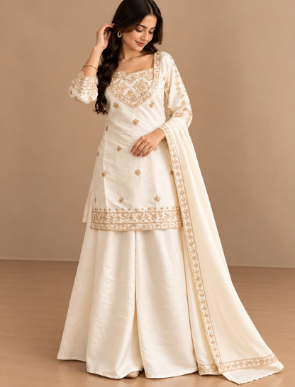 Noor Heritage Embroidered 4-Piece Palazzo Set with Dupatta