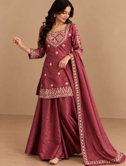 Noor Heritage Embroidered 4-Piece Palazzo Set with Dupatta
