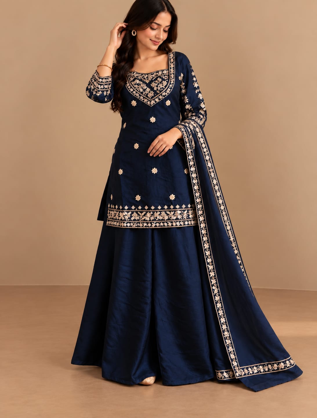 Noor Heritage Embroidered 4-Piece Palazzo Set with Dupatta