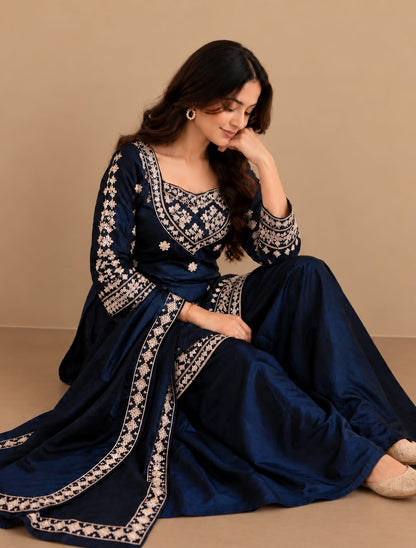 Noor Heritage Embroidered 4-Piece Palazzo Set with Dupatta
