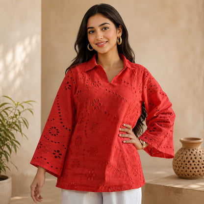 Premium Hakoba Cotton Embroidered Shirt Top
