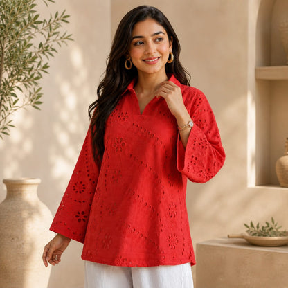 Premium Hakoba Cotton Embroidered Shirt Top