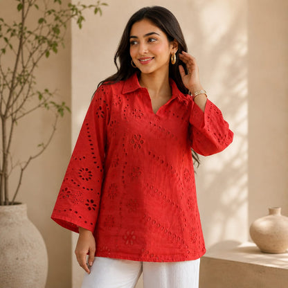 Premium Hakoba Cotton Embroidered Shirt Top