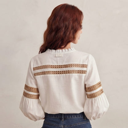 Premium Cotton Button-Front Balloon Sleeve Top