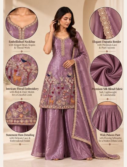 Floral Embroidered Kurta Palazzo Set with Dupatta