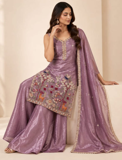 Floral Embroidered Kurta Palazzo Set with Dupatta