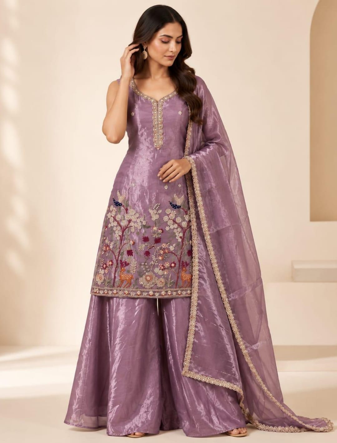 Floral Embroidered Kurta Palazzo Set with Dupatta